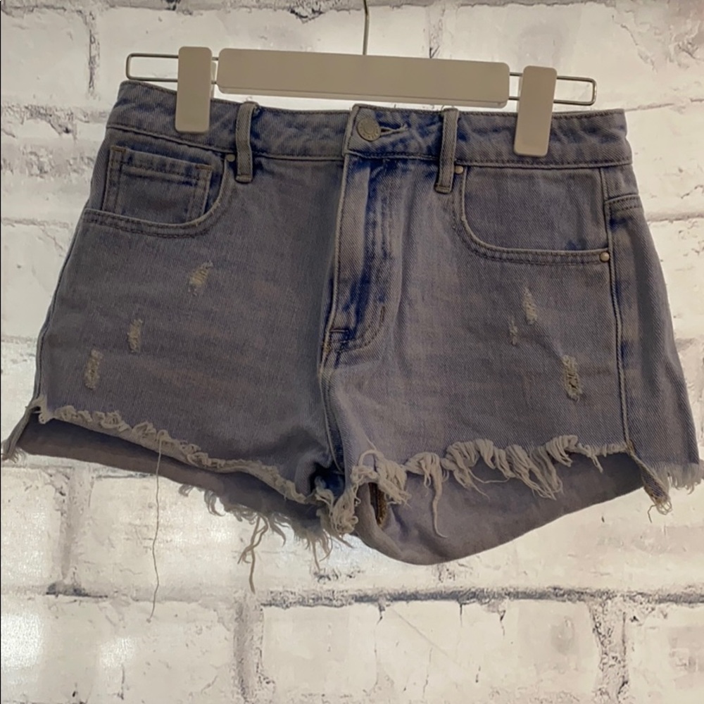 Light blue ripped jean shorts